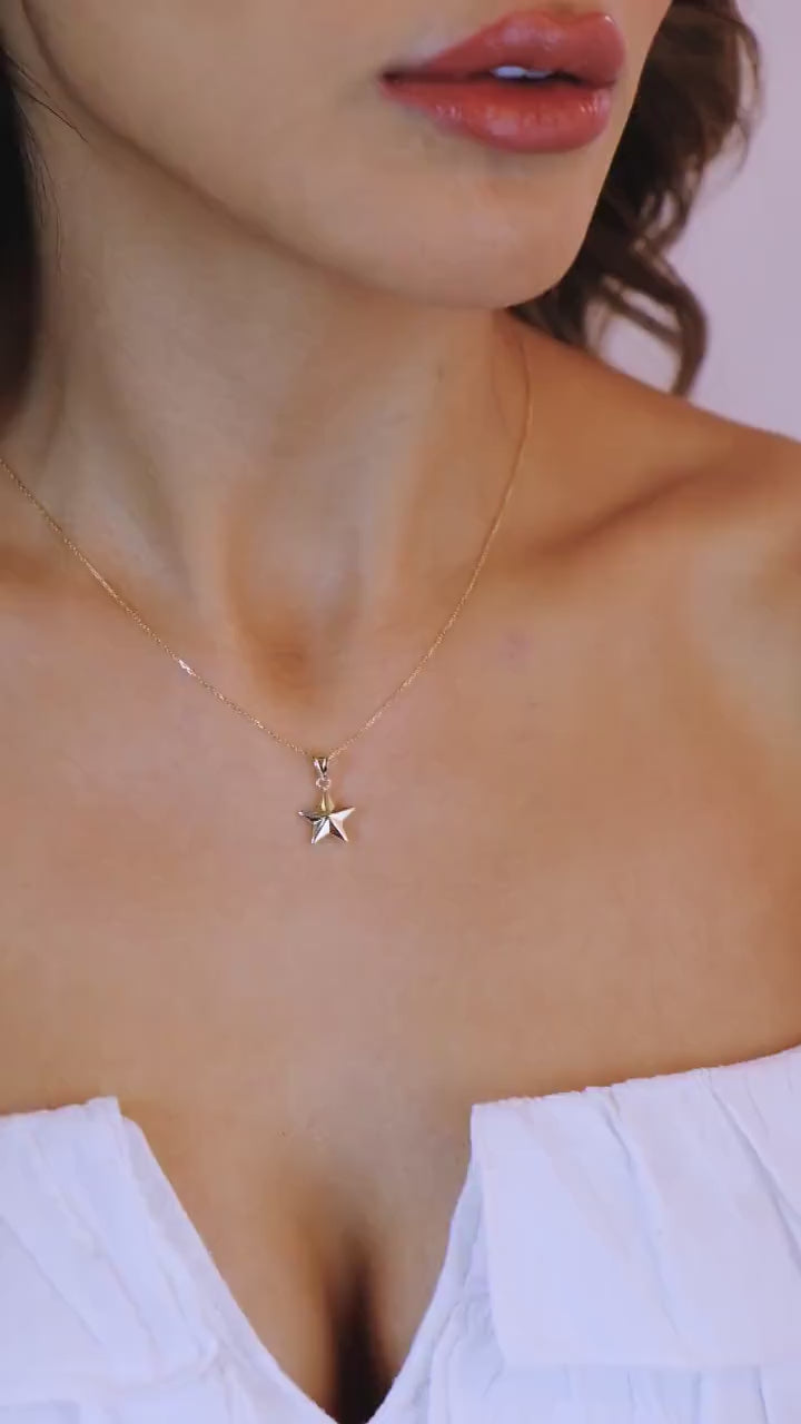 14K Gold Star Necklace, Small Star Pendant