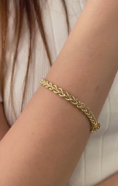 14K Solid Gold Rope Chain Bracelet, 4.7mm Dainty Rope Bracelet