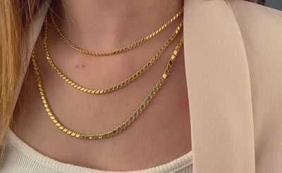 14K Solid Gold Mirror Chain, 2mm 3mm 4mm Fancy Necklace