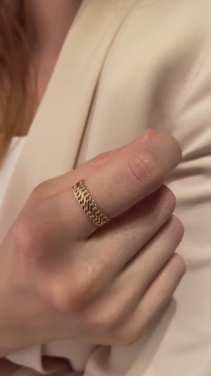 14K Gold Chain Ring, Vienna Chain Ring