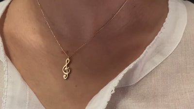 14K Gold Treble Clef Necklace, Musical Note Gold Choker