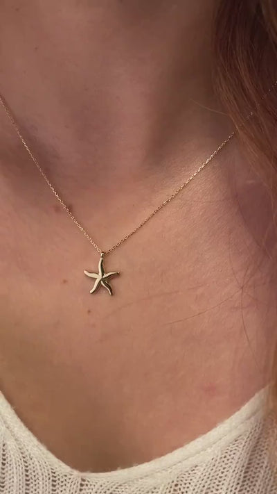 14K Gold Starfish Necklace, Tiny Starfish Pendant